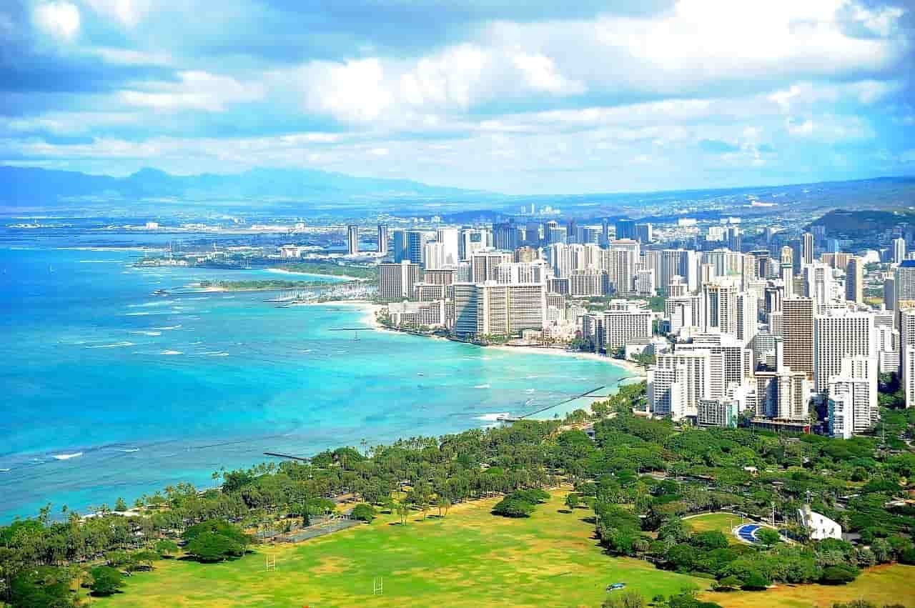 Aerial view of Waikiki and Honolulu