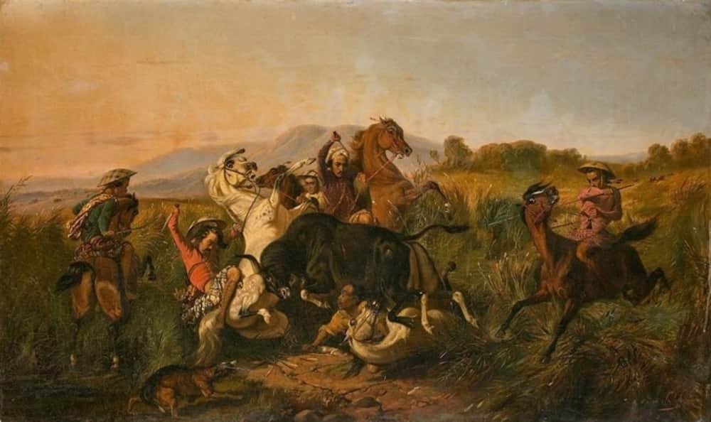 Painting The Wild Bull Hunting by Raden Saleh (1807-1880)