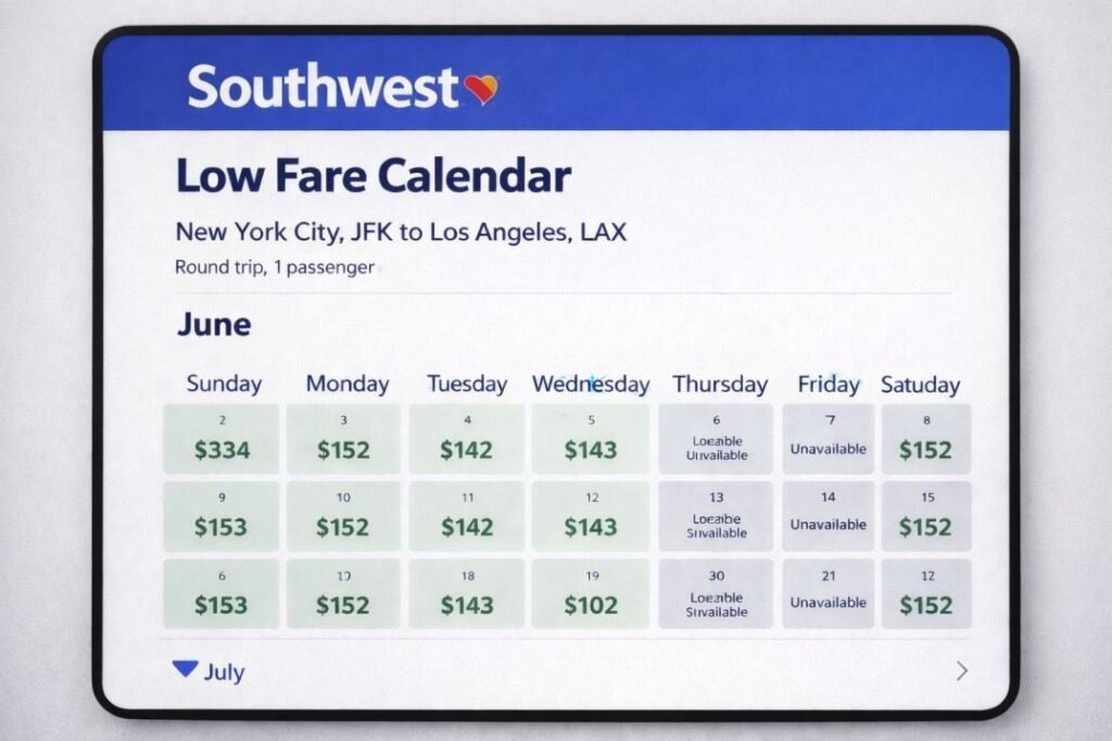 Southwest low fare calendar