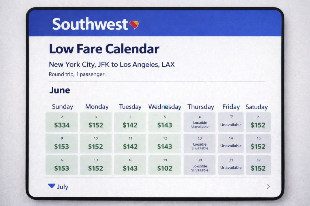 Southwest low fare calendar