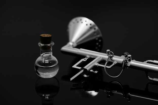 silver chemical element and metallic laboratory instrument